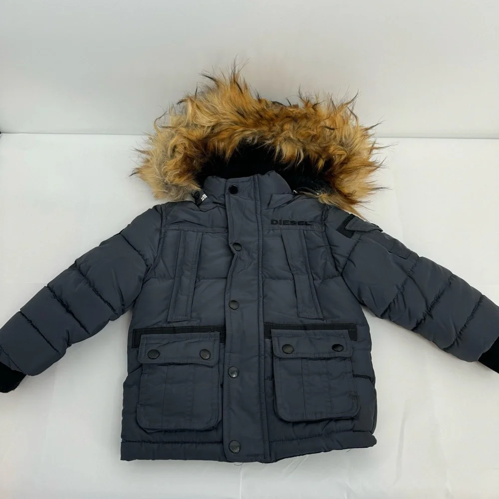 NWT Diesel Boys Charcoal Parka Bubble Removable Hooded Jacket size 2T